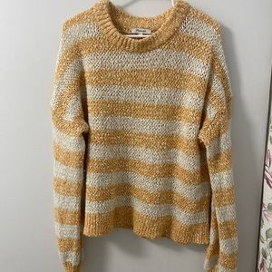 Baez Pullover Sweater in Stripe, Size Large, White and Honey/Yellow